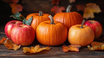 Autumn harvest bounty of pumpkins and apples
