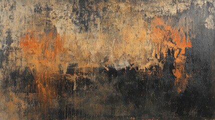 Obraz premium Abstract expressionist art with earthy tones and orange accents