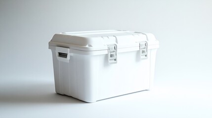 White plastic storage container on white background