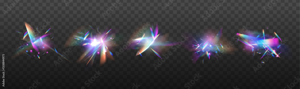 Leinwandbilder set rainbow crystal light leak flare reflection effect. defocused abstract retro film analog effect 
