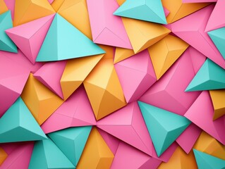 Fototapeta premium A vibrant arrangement of colorful geometric shapes in pink, orange, and teal, showcasing a playful and artistic design.