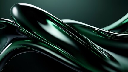 Deep emerald green and black fluid texture, moody and sleek with glossy swirls