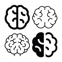 Four simple black line art brain icons