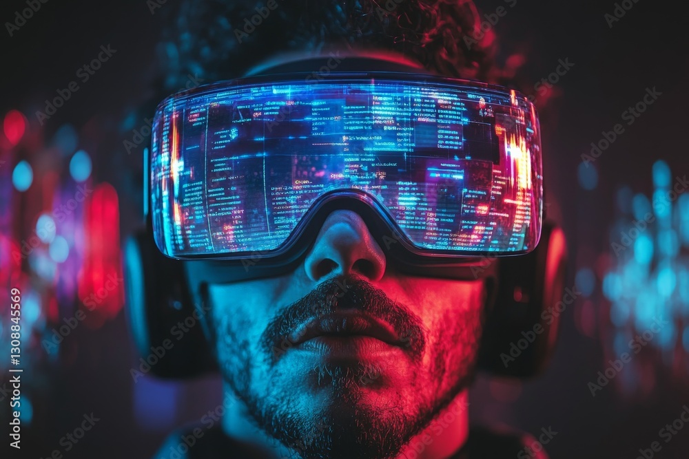 Aufkleber Exploring virtual reality in a futuristic setting with immersive digital graphics