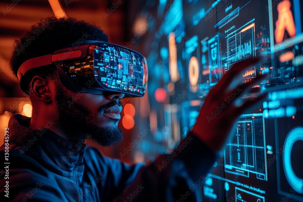 Leinwandbilder exploring virtual realities with advanced technology in an interactive digital environment at night