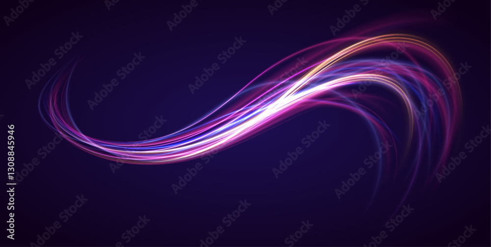 Poster vector dark blue abstract background with ultraviolet neon glow, blurry light lines, waves. dynamic 
