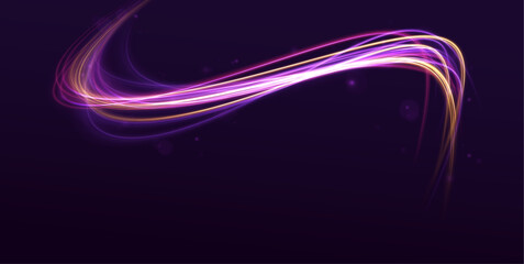 Futuristic dynamic motion technology blue glowing lines air flow effect. High-speed light line in the form of a road and a highway in a night city.