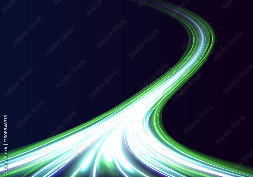 Aufkleber vector dark blue abstract background with ultra green neon glow, blurred light lines, waves. laser b