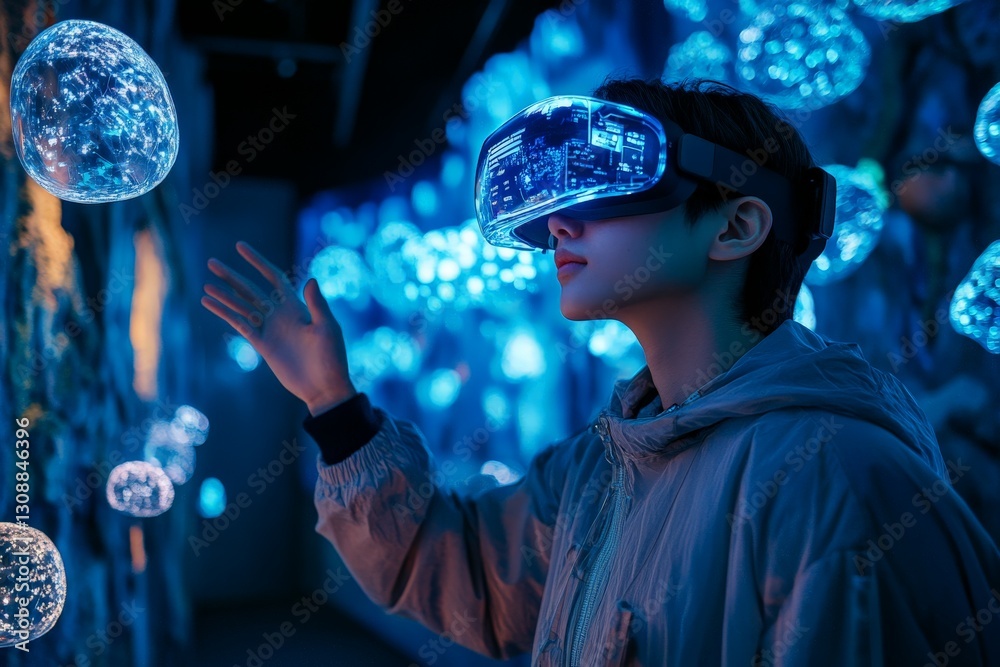 Poster Exploring immersive virtual reality in a luminous jellyfish exhibit during an evening visit
