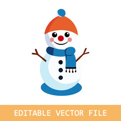 Christmas snowman with hat and scarf. Vector