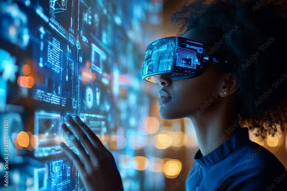 Leinwandbilder exploring virtual technology in a modern setting with immersive experiences and intricate digital di