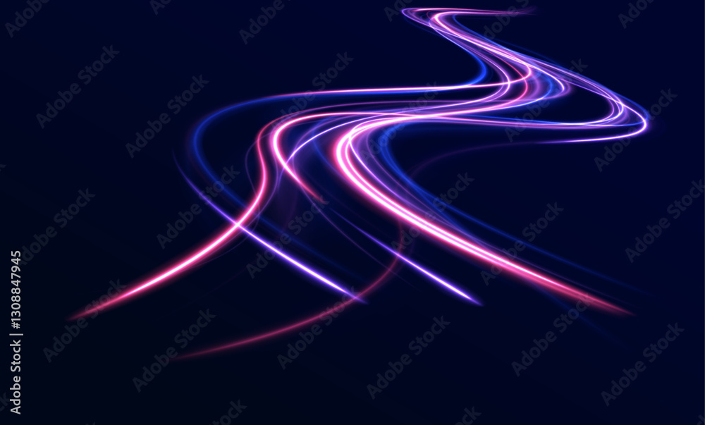 Fototapete Speed connection vector background. Purple electric light for banner. Round circle picture frame with two tone neon color shade motion graphic. Database fast data transfer acceleration.	