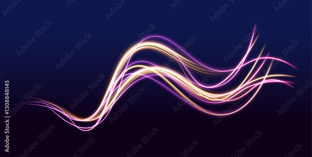 Aufkleber car road silhouette with light and motion effect. vector image of colorful light trails with motion 