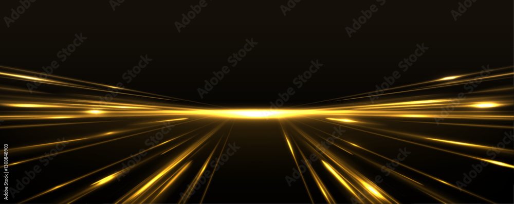 Leinwandbilder High-speed neon light lines of yellow color on a black background. Incredible speed on the expressway. Laser beams luminous abstract sparkling isolated on a transparent background.	