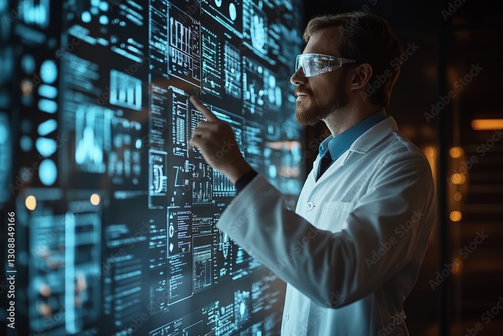 Leinwandbilder scientist examines digital data displays in high-tech laboratory environment