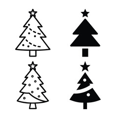 Four Christmas Tree Icons in Line and Solid Fill Styles