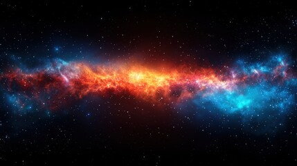 Naklejka premium A stunning cosmic image featuring vibrant hues of orange and blue, representing a galaxy amidst a backdrop of stars.