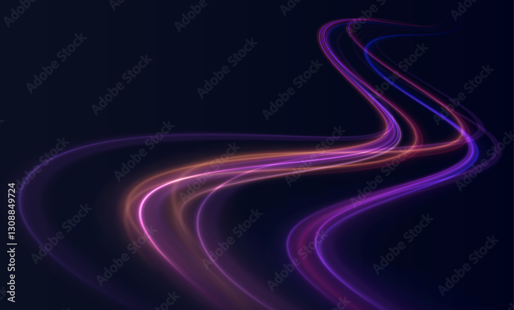 Leinwandbilder Rotating dynamic neon circle. Colored shiny sparks of spiral wave. Lines in the shape of a comet against a dark background. The effect of energy and speed. Vector.	