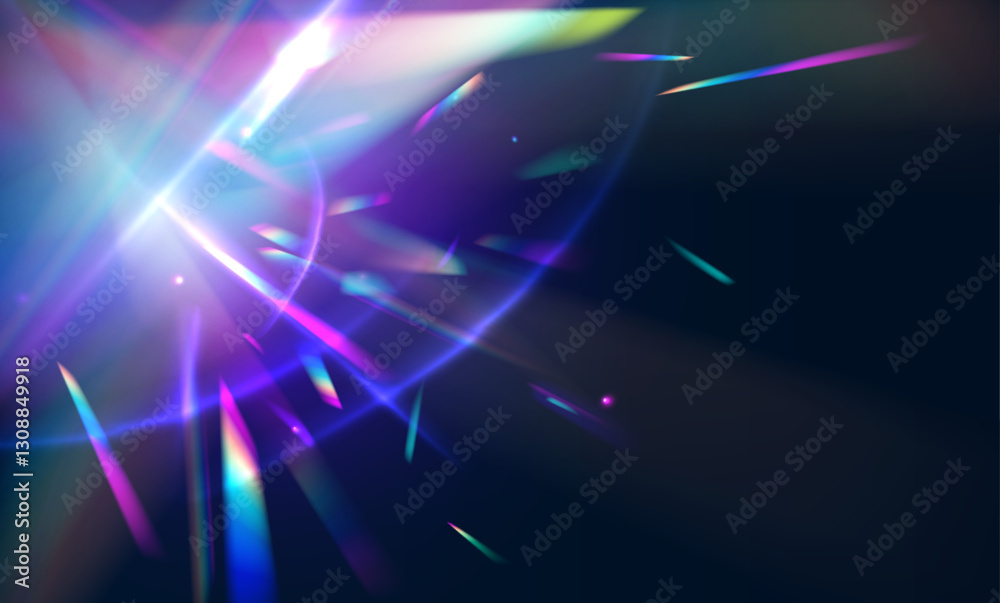 Leinwandbilder holographic falling confetti glitters isolated on transparent background. transparent refraction ele