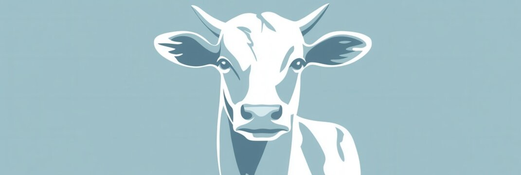 Minimalist cow logo representing dairy farm branding with soft blue and white color scheme for modern agricultural identity
