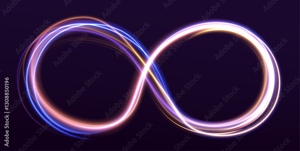 Poster Abstract long exposure dynamic speed light trails background. Generative ai. Abstract neon motion glowing wavy lines. Futuristic technology concept. Vector illustration.	