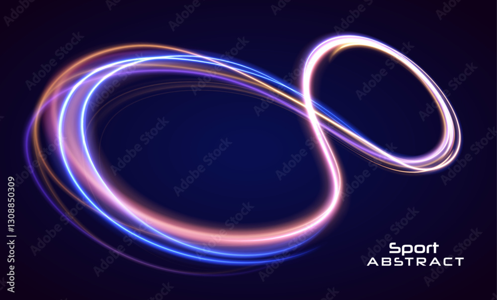 Poster Abstract long exposure dynamic speed light trails background. Generative ai. Abstract neon motion glowing wavy lines. Futuristic technology concept. Vector illustration.	