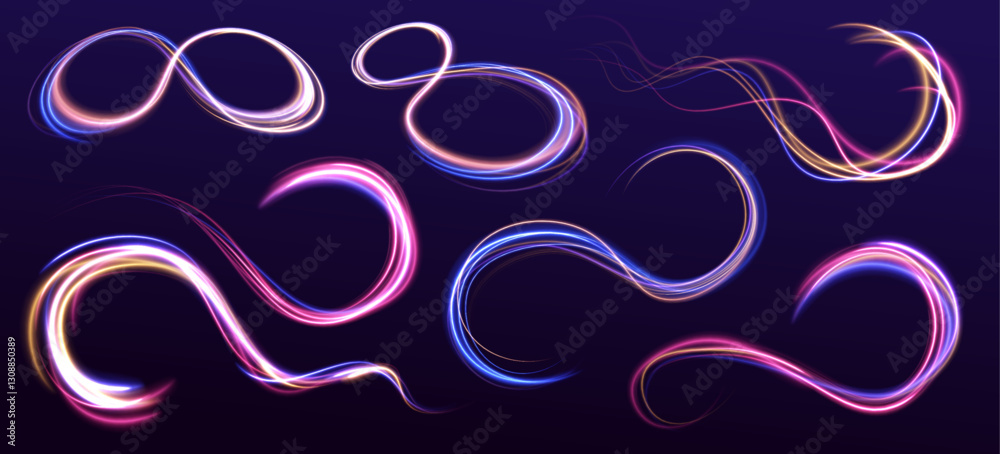 Fototapete Speed lines and glowing rays for 5G wireless transmission in an abstract, high-tech design. Luminous trails highlight fast internet speed and modern data transfer technology.