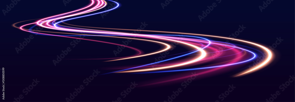 Poster High-speed motion effect with bright blue glowing rays. Abstract long exposure blur creates dynamic light trails. Perfect for data flow and tech background designs. 