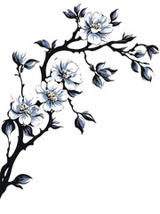 Fototapeta premium branch of a blossoming tree decorative ornament vector with white area for insertion