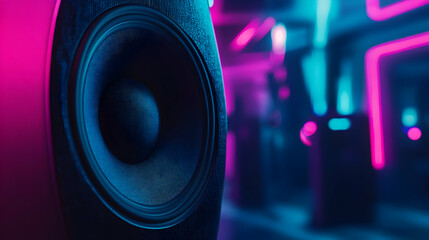 Vibrant speaker in neon-lit urban setting