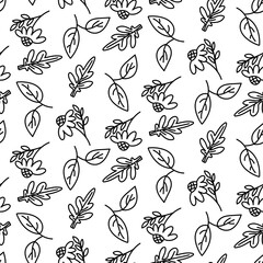 doodle pattern is therapeutic. Seamless texture with chamomile, tea leaf, wormwood. Monochrome linear mix. Ideal for health-focused brands, stores, and wellness content. Packaging for marketing
