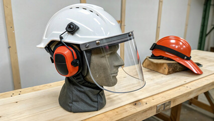 Safety Helmet with Ear Protection and Face Shield for Construction Work Environment