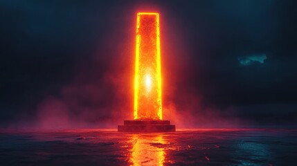 Burning portal in a misty landscape