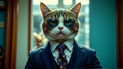 cool cat wearing sunglasses and a suit