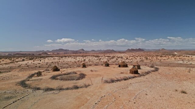 Nomadic Himba Tribe village Kraal in desert wilderness Namibia AERIAL