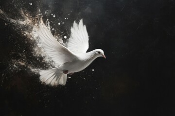 Obraz premium Elegant white dove soaring through the air with motion effects