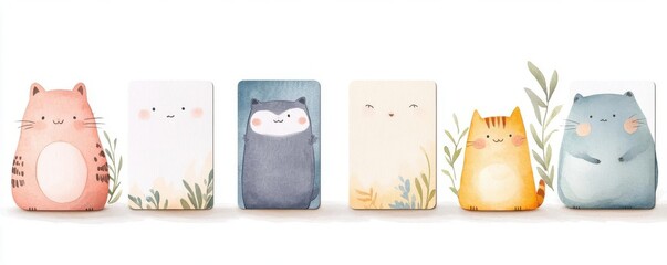 A memory flashcard set, cognitive development tool, watercolor illustration, soft colors, isolated
