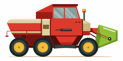 Powerful Red Agricultural Forage Harvester Machine with Green Hopper and Large Wheels for Efficient Farming