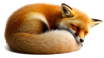 Obraz premium a cute fox curled up sleeping peacefully. The fox has a bushy tail, soft fur