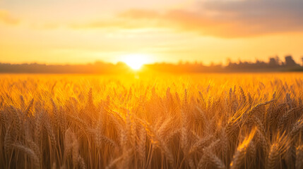 Fototapeta premium A sunrise over an endless field of golden wheat.