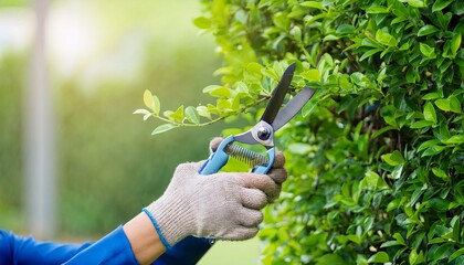 pruning a tree with a pair of garden shears
