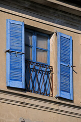 Window feature shutters color antique blue sky