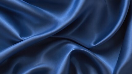 Obraz premium Cobalt blue satin. Shiny smooth fabric. Soft folds. Luxury background with space for design. Web banner. Flat lay, top view table. Fashion, branding, modern elegance.