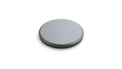 a reflective, metallic gray disc, isolated on a simple background. The circle appears smooth and uniform, with a slight shine 
