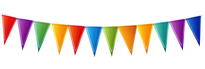 vibrant triangular bunting flags on transparent background