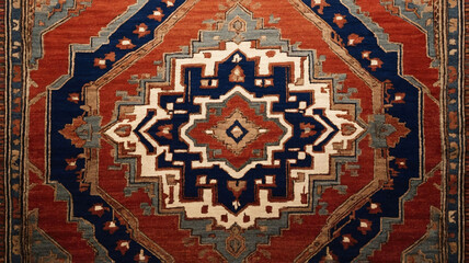 Vintage Persian woolen rug texture. Close up of handmade Persian rug made of wool. Carpet background with oriental arabic pattern