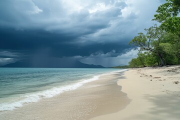 Captain Cook Highway in Queensland, Australia: Stormy Horizon at Sandy Beach with Coastal Waves