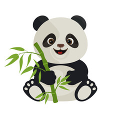 Cute funny panda sits and holds bamboo in his paws © anzodesign