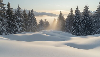 Obraz premium Snowy Trees in Winter Landscape at Sunrise