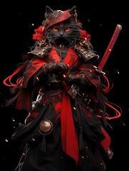 Naklejka premium Regal Black Cat in Japanese Armor